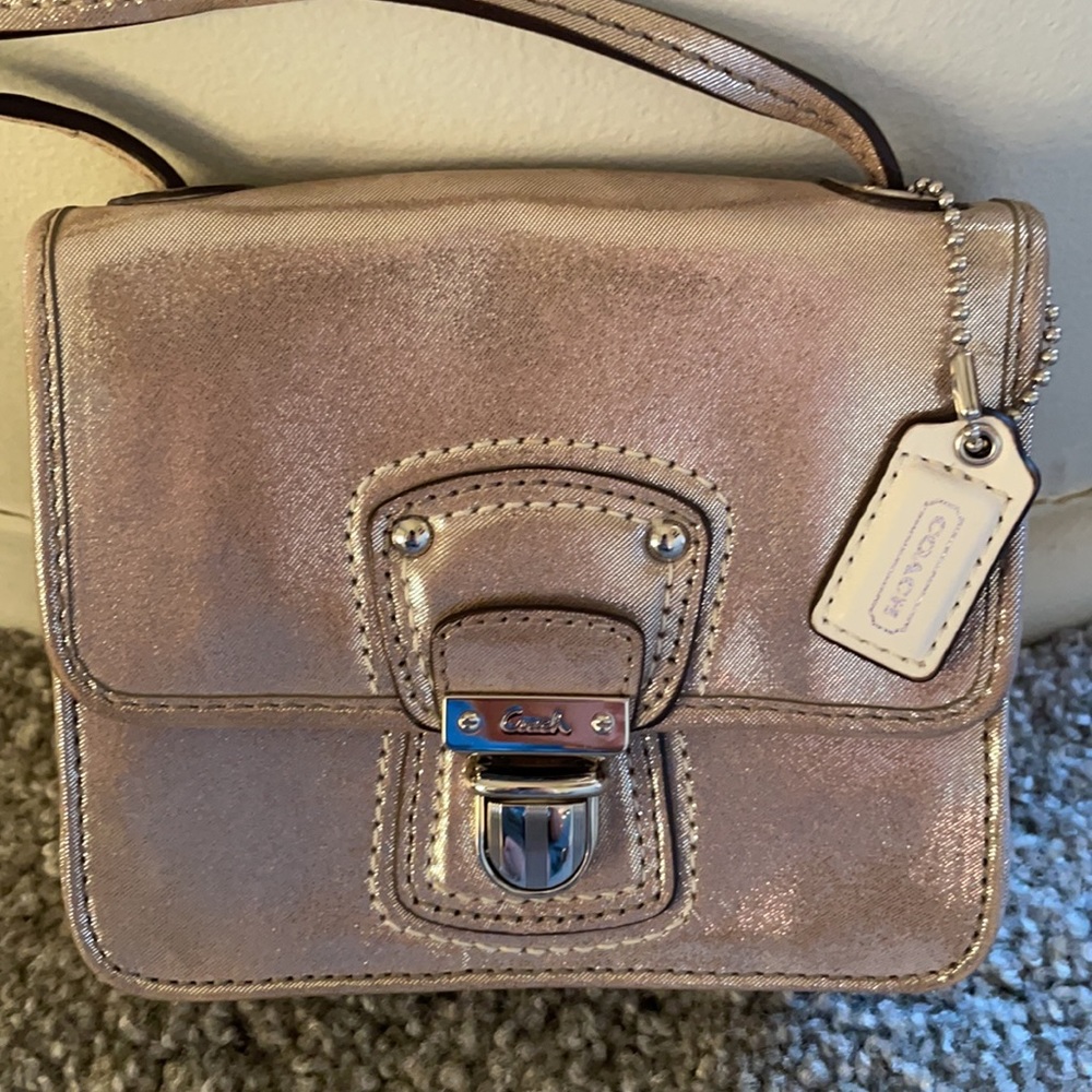 Metallic silver coach bag